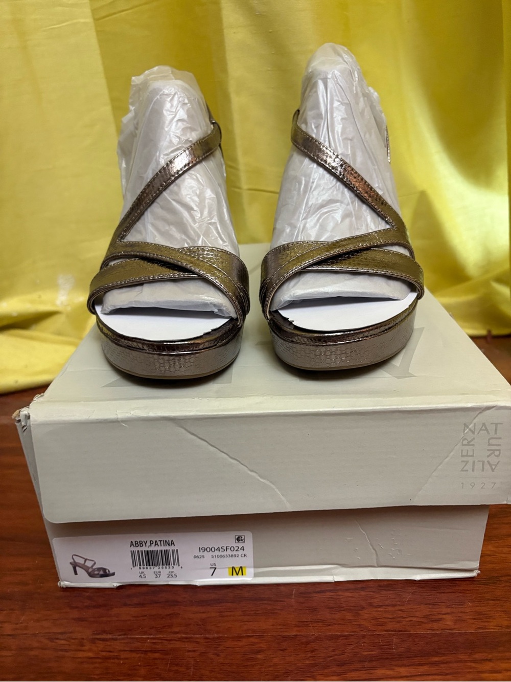 Naturalizer Abby Strappy Metallic Bronze Wedge Heels